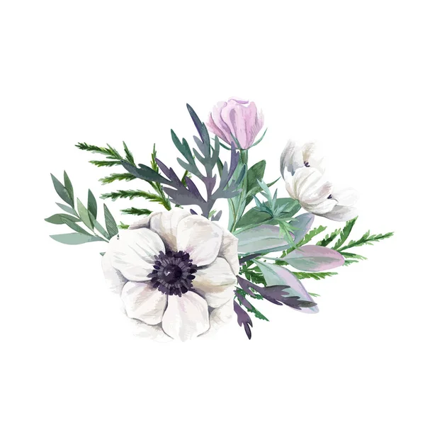 Arreglo floral acuarela, imagen vectorial dibujada a mano — Archivo Imágenes Vectoriales
