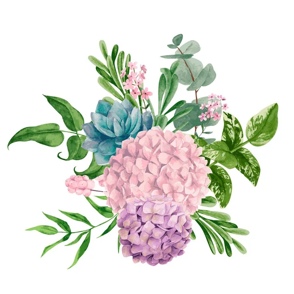 Acquerello disposizione floreale, immagine vettoriale disegnata a mano — Vettoriale Stock