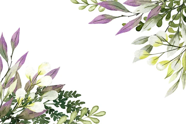 Hoek botanische achtergrond, groen met bladeren en takken — Stockvector