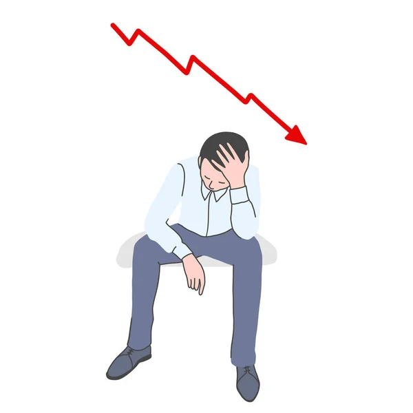 Frustrated man with the falling chart behind — Stock Vector