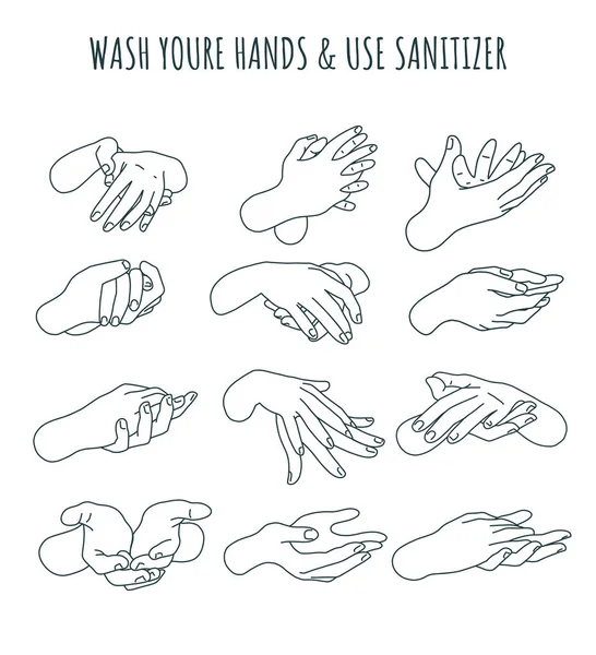 Set of washing hands, sanitary instruction, flat — Stock Vector