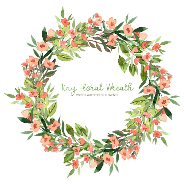 Tiny floral wreath, watercolor leaves, red flowers — Stock Vector