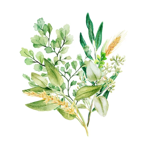 Bouquet decorativo verde, composto da foglie verdi fresche — Vettoriale Stock