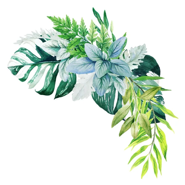 Grön dekorativ bukett, som består av färska gröna blad — Stock vektor