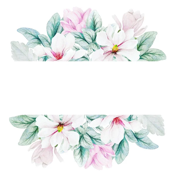 Horizontales Streifenbanner mit Aquarell-floralen Elementen — Stockfoto