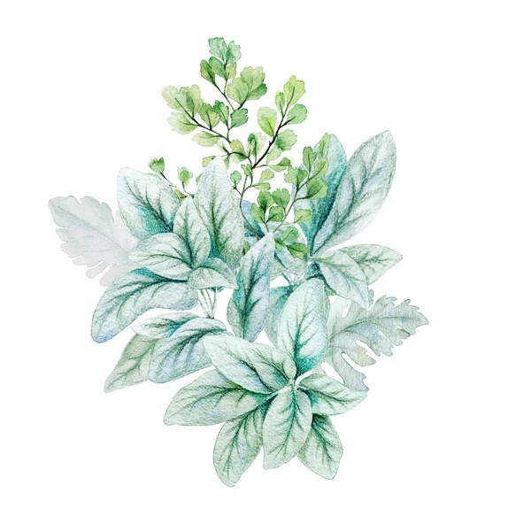 Grön dekorativ bukett, som består av färska gröna blad — Stockfoto