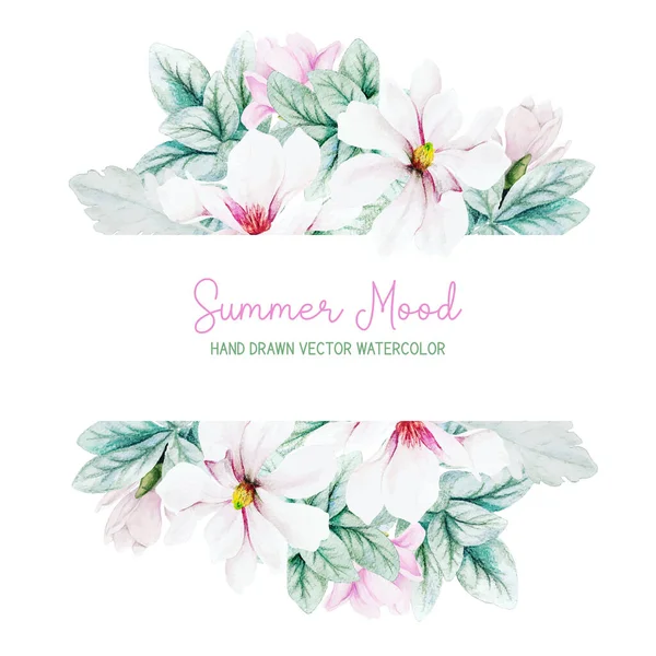 Horizontale banner met aquarel magnolia bloemen en lamsoren — Stockvector