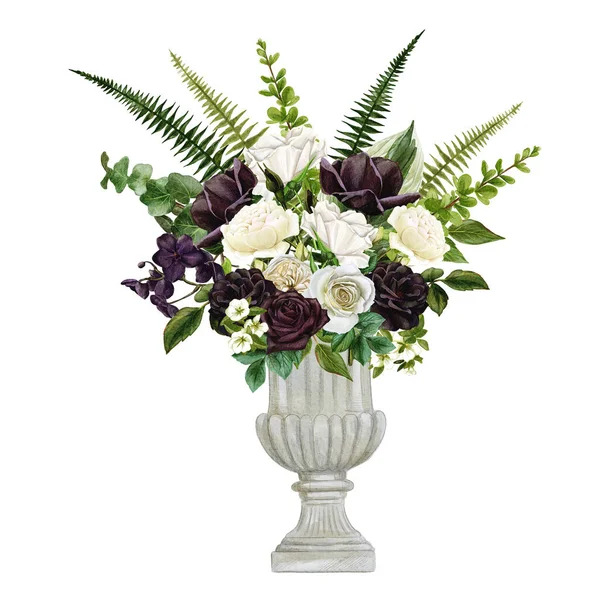 Gedenkvase mit üppiger floraler Komposition dekoriert — Stockfoto