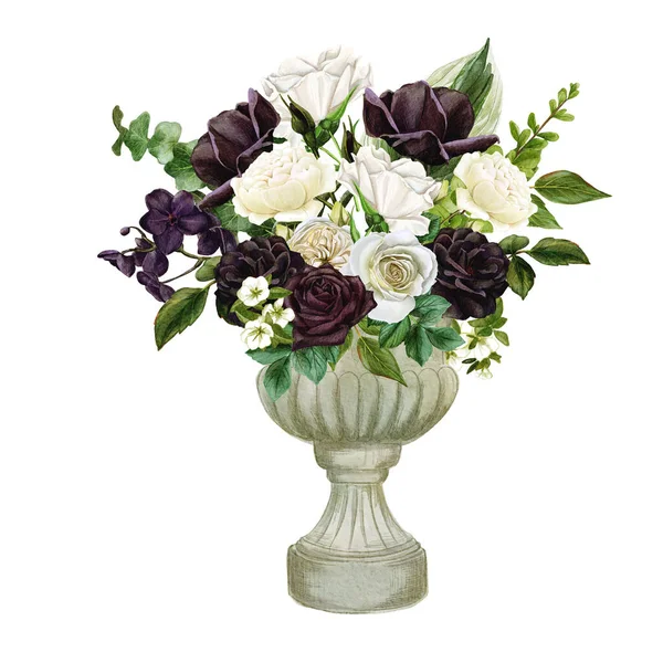 Florero conmemorativo decorado con exuberante composición floral —  Fotos de Stock