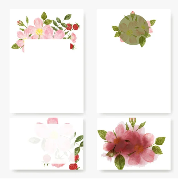 Hochzeits-Kit-Vorlagen, vier Karten-Designs mit handgezogenen Mairosen — Stockfoto