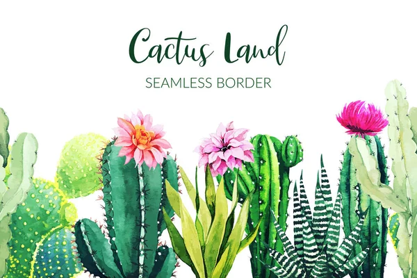 Varrat nélküli határ álló akvarell kaktusz növények — Stock Vector