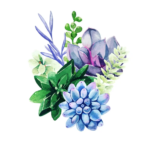 Heldere aquarel planten, de kleine kleur boeket — Stockvector