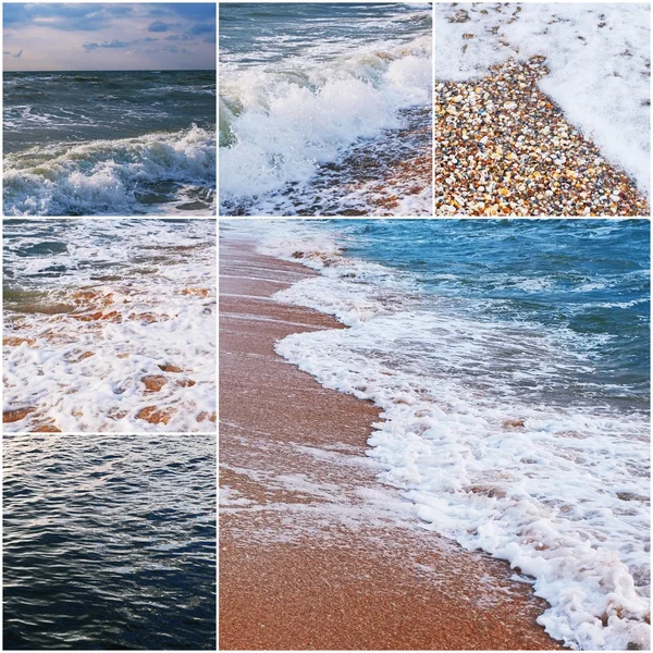 Conjunto de imagens de água do mar e costa, colagem para turismo e ilustração de recreação. Cor tonificada — Fotografia de Stock