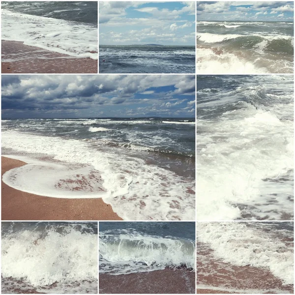 Colagem de imagens de praia e mar de verão. Summertime natureza tonificada conjunto de imagens — Fotografia de Stock