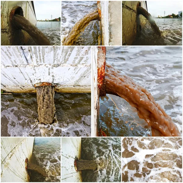 Collage of waste water discharge — Stockfoto