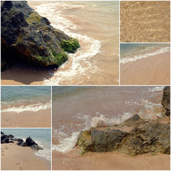 Κολάζ από φωτογραφίες παραλία στη θάλασσα. Σύνολο από εικόνες διακοπών διακοπές το καλοκαίρι — Φωτογραφία Αρχείου
