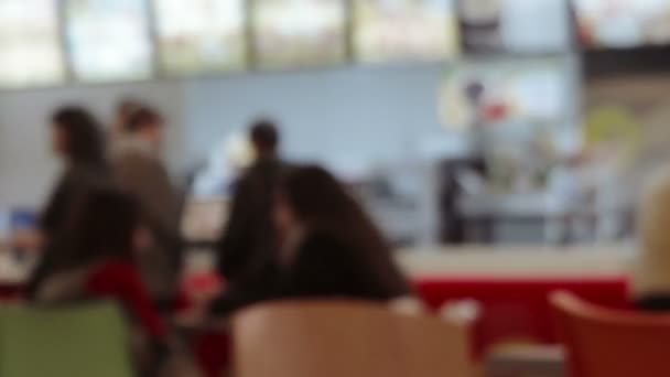 Food court and customers blurred background with bokeh effect time lapse shot. — Stock Video