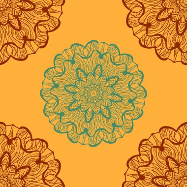 Süs kına mandala kartı. Vektör geometrik daire öğe. Muhteşem kılıf veya başka tür bir tasarım, doğum günü ve diğer tatil kartpostal, kaleydoskop madalyon, yoga yantra, Hint motifleri.