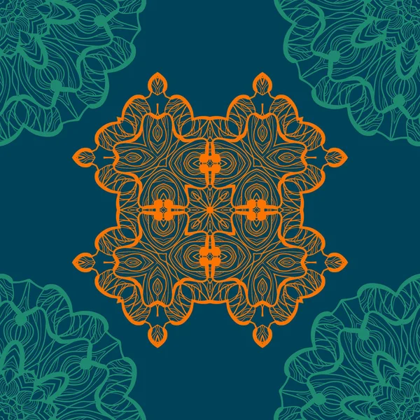 曼荼羅のような開く作業のシームレスなテクスチャです。新しい時代のラウンド レースを手描きのパターン。抽象的なベクトルの部族民族ヨガ ヤントラ背景無限タイル ブルー色の背景 — ストックベクタ