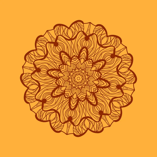 Mandala-achtige kleuren werken textuur. New age-patroon handgetekende ronde kant. Abstract vector tribal etnische yoga yantra achtergrond tegel op henna kleur achtergrond — Stockvector