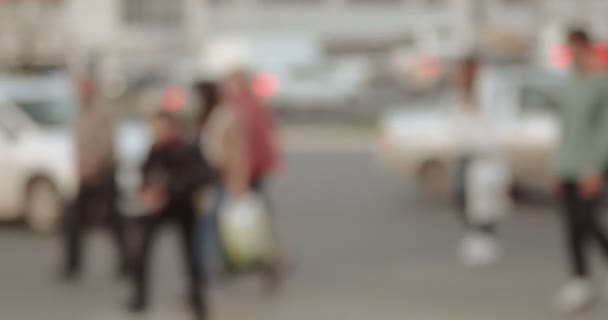 낮에는 도시에 횡단 보도 걷는 보행자 — 비디오