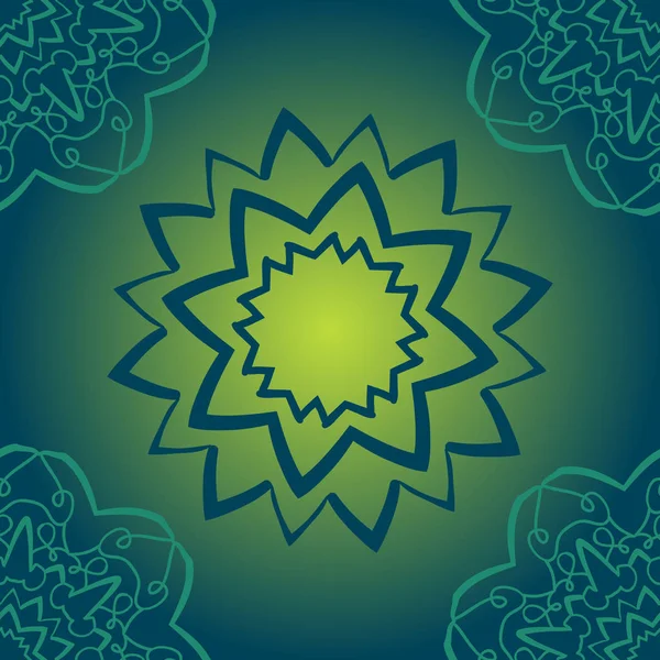 Naadloze groen patroon op kleurovergang textuur. Abstract vector tribal etnische yoga yantra eindeloze achtergrondpatroon. Etnische naadloze bloemmotief. Abstracte decoratieve tegel — Stockvector