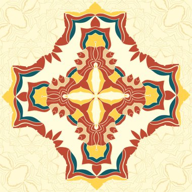 Kahverengi ve sarı vektör Mandala. Dekoratif unsur, tasarım, desen ayrıntılar bir sürü bir yuvarlak dantel süs için. Oryantal tarzda, çiçek desenli siyah.