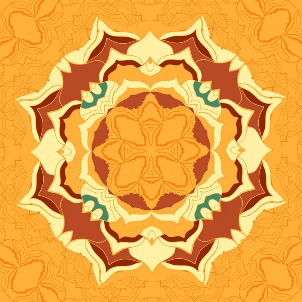 Carreau motif sans couture avec mandala au centre. Éléments décoratifs vintage de couleurs marron. Fleur stylisée dessinée à la main. Motifs islamiques, arabes, indiens, ottomans, persans pour impression sur tissu ou papier. — Image vectorielle