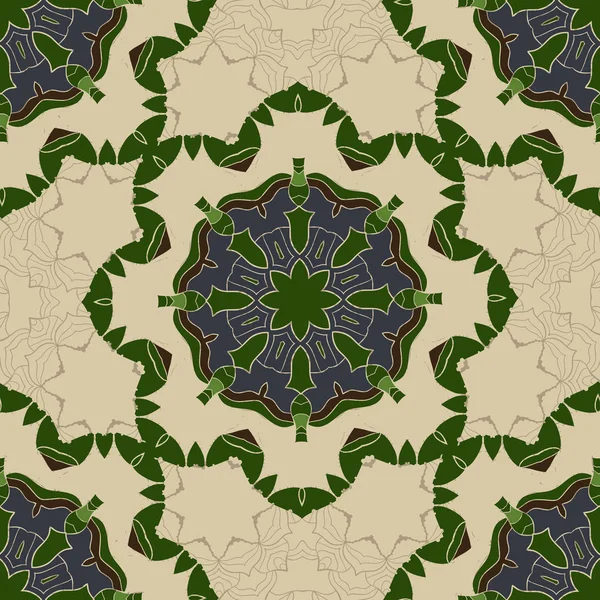 Vintage kaart met groene mandala patroon en ornamenten. Vector Flyer Cover Design lay-out sjabloon. Islamitische, Arabische, Indiase, Ottomaanse motieven. Voorpagina makkelijk te gebruiken en bewerken — Stockvector