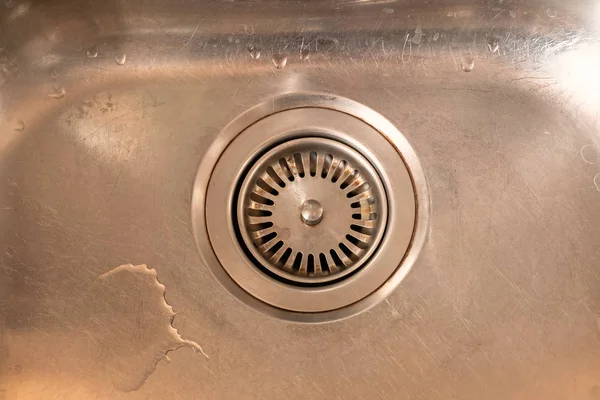 Drain of stainless steel top view — Stok Foto