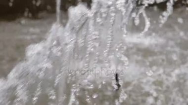 Su ağır çekim görüntüleri. Yavaş hareket su damlaları ve sinek bir havada su sıçramalarına. Şehir Parkı çeşme çalışma.