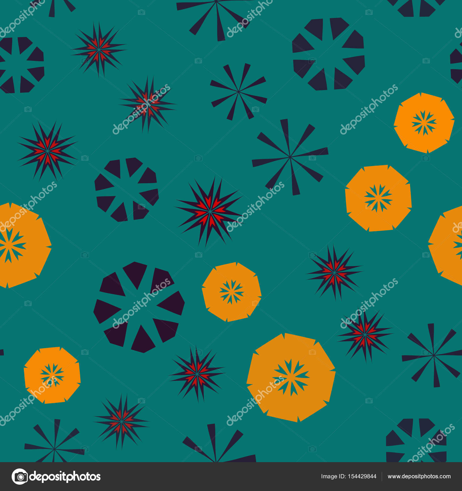 Semplice verde arancia Reticolo senza giunte astratto per il disegno Priorit  bassa di vettore con le stelle geometriche e fiori