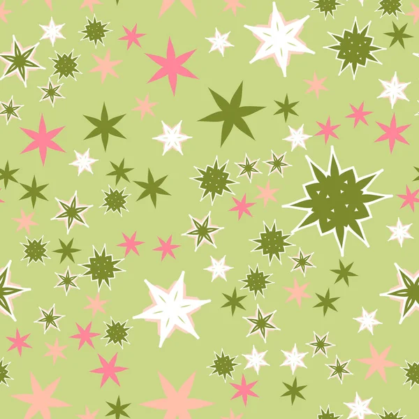 Seamless texture pink stars stylized flowers and stars. — Stock Vector