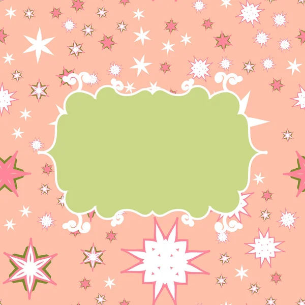 Scrapbooking green on pink template with place for text for invitation, greeting, happy birthday label, postcard, frame, baby or child posrcard, children pattern, clip art, holiday gift and etc. — Stock Vector