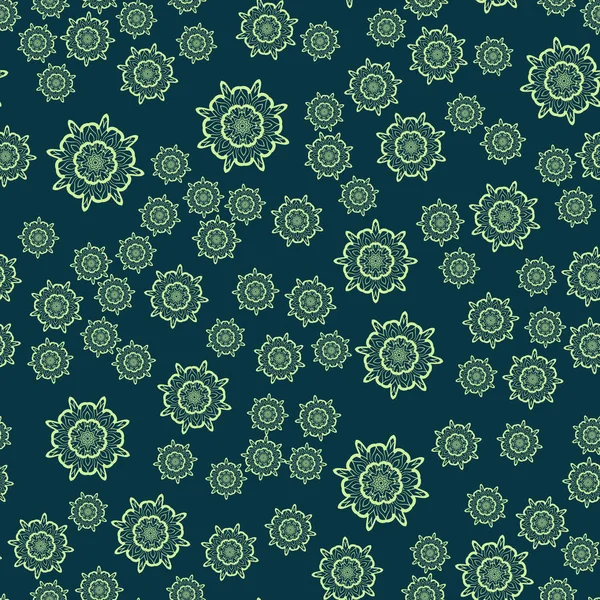 Naadloze donker groene bloem mandala om af te drukken op textiel, weefsel, kleurboeken en abstracte achtergronden — Stockvector