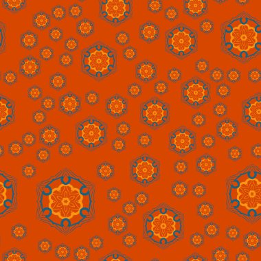 Mandala geometrik Seamless modeli. Yinelenen arka plan doku turuncu renkte. Şık vektör çizim yazdırma.