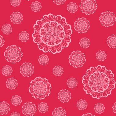 Pembe Mandala geometrik Seamless Modeli şekillendirir. Yinelenen arka plan doku pembe renkte. Şık vektör çizim yazdırma