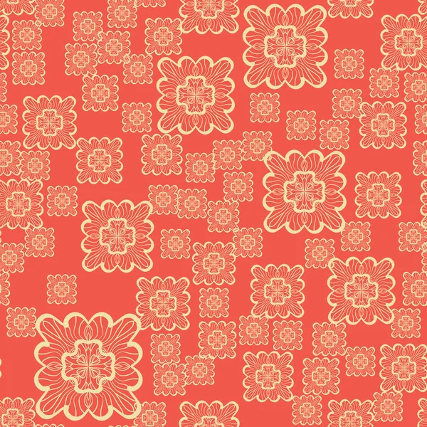 Seamless geometric pattern with ornamental squares red. Vector artwork — Stock Vector