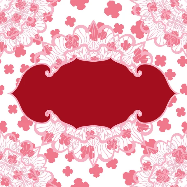 Pink blank frame on seamless stylized pattern — Stock Vector