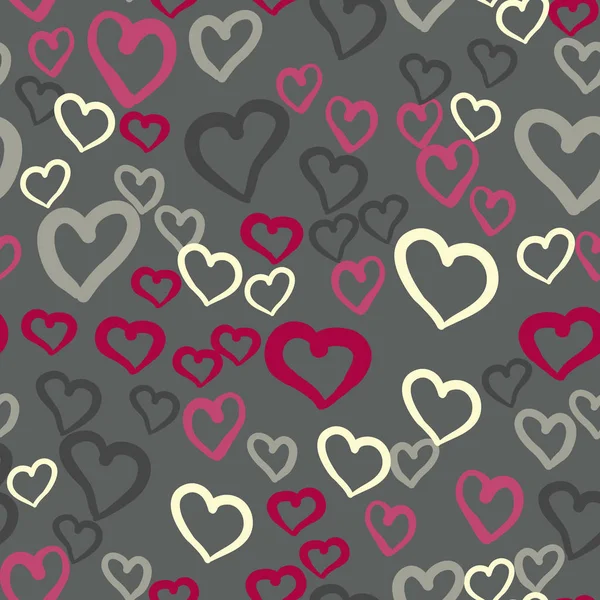 Tuile vectorielle sans couture coeur rose. Fond Saint-Valentin. Design plat texture chaotique sans fin faite de minuscules silhouettes de coeur — Image vectorielle