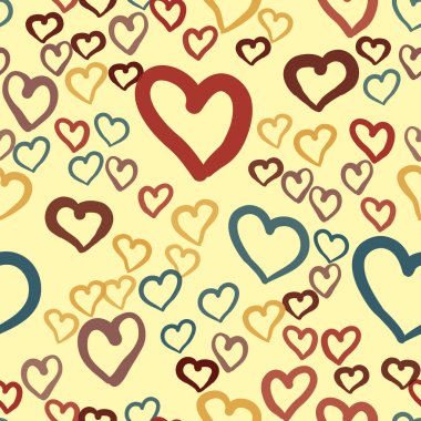Kalpler sorunsuz vektör. Sevgiliye arka plan. Düz tasarım sonsuz kaotik doku küçük kalp siluetleri ile yapılan