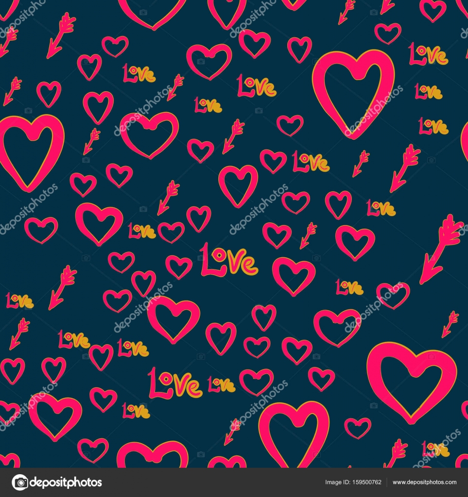 Padrão caótico sem costura com setas Cupido, palavra de amor e elementos do  coração. Dia dos Namorados fundo textura. Papel de parede para os amantes .  Vetor de ©mettus 159500762, image size:963x1024