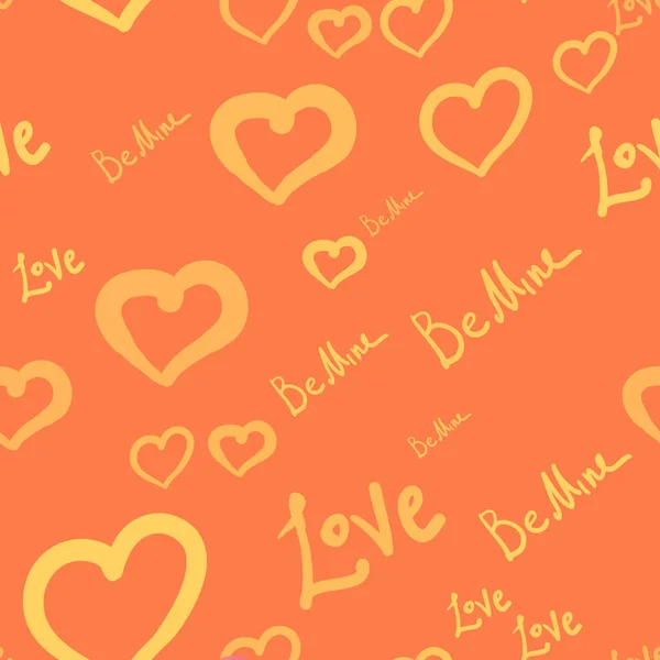 Carrelage sans couture avec des silhouettes de cœurs et de mots d'amour — Image vectorielle
