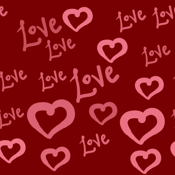Απρόσκοπτη μοτίβο καρδιές και την αγάπη. Χαριτωμένο υπόβαθρο. Κόκκινο, μωβ, ροζ χρώμα διάνυσμα καλλιτεχνική υφή. Valentine καρδιές κεραμίδι. — Διανυσματικό Αρχείο