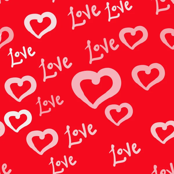 Ljus rosa hjärtan och kärlek ord sömlös All-over Print — Stock vektor