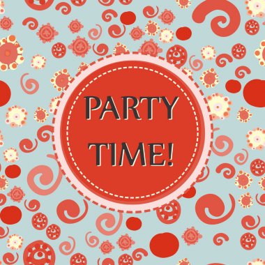 Kırmızı renk parti vektör seamless modeli elle çizilmiş Doodle elemanları - noktalar ile zaman, nokta, spiral, çiçekler. Doğum günü partisi için Festival arka plan.