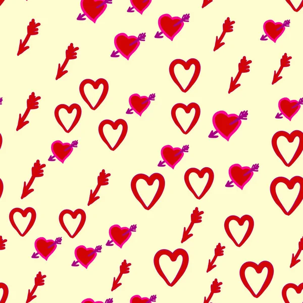 Patrón sin costuras con flechas de Cupido persiguiendo corazones de la gente — Archivo Imágenes Vectoriales