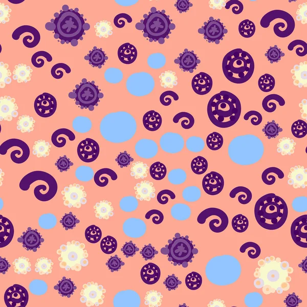 Abstract flowers in blue and violet colors. Childish ditsy print seamless tile for wrapping paper, textile print or web-site wallpaper — Stock Vector