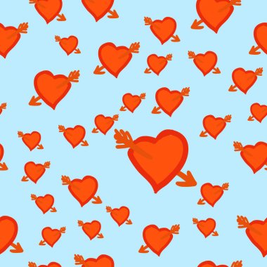 Wedding or Valentines Day romantic seamless pattern with hearts wounded by Cupid Arrow in square format for wallpaper and textile print clipart