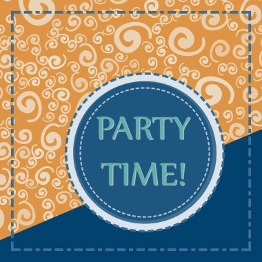 Çocukça parti Poster. El ilanı, tebrik kartı, Invitation.Flyer şablon yuvarlak çerçeve el üzerinde mavi renkteki öğeleri sorunsuz arka plan çizilmiş.